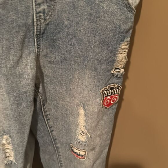 EYH Overalls Denim Cuffed Size Large Patches - Picture 3 of 9